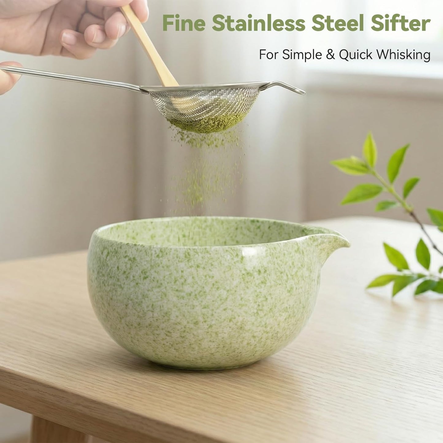 Matcha Bowl Set, Ceramic Matcha Set with Matcha Bowl, Bamboo Whisk, Whisk Holder, Sifter, Scoop, Scoop Rest and Tea Towel, 7 Pcs Matcha Whisk Set, Gray