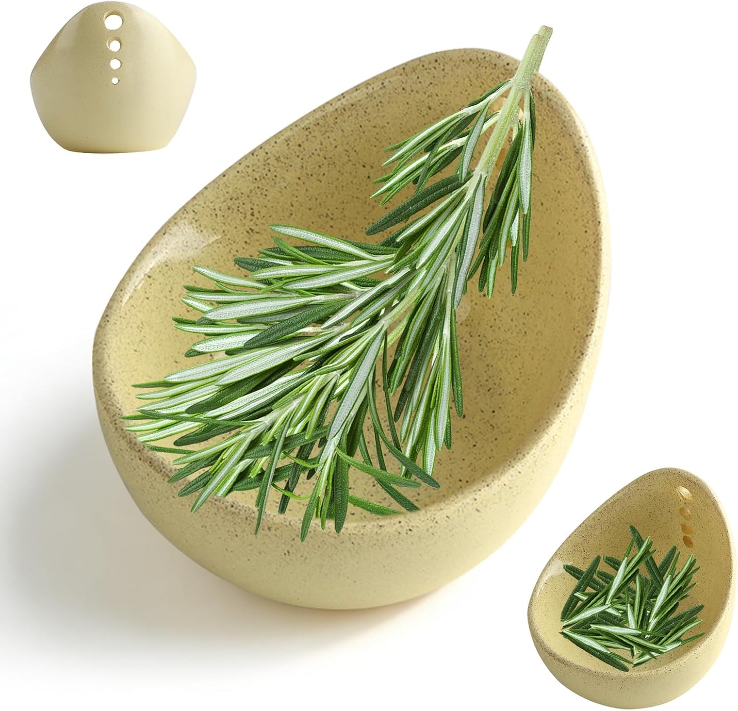 Vvluvva Ceramic Herb Stripper Bowl with Multi-Size Leaf Stripping Holes, Handmade Pottery Herb Peeler and Grinding Bowl for Kitchen Meal Prep, Quickly Separate Herb Leaves and Stems