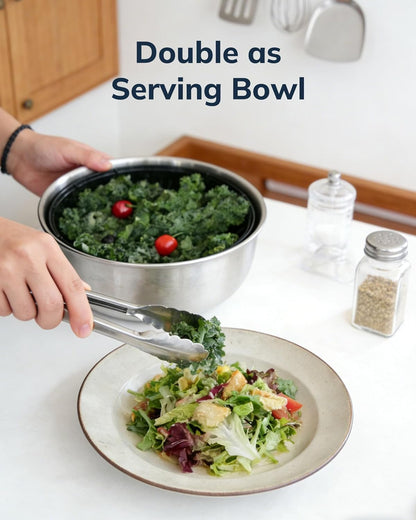 Stainless Steel Salad Spinner, 5.3 Qt Large Lettuce & Vegetable Cleaner with Non-Slip Bottom, Quick Stop Button, Dishwasher Safe Fruit Washer, BPA-free, Black