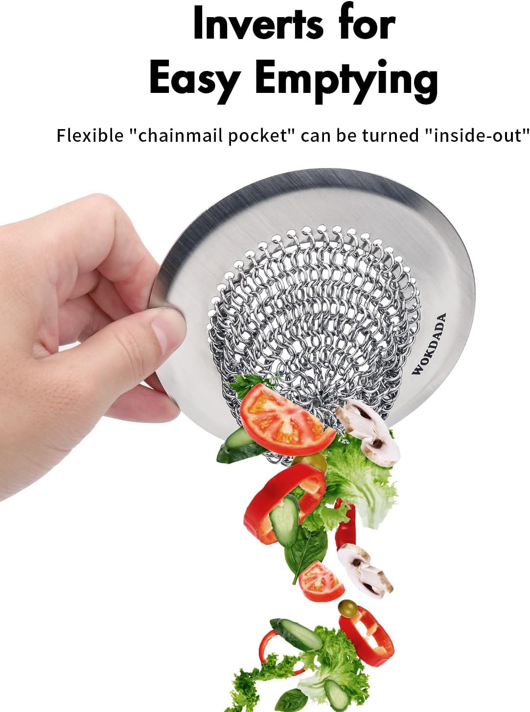 Revolutionary Kitchen Sink Drain Strainer/Patented Reversible Chain Mesh, Effortless Cleaning & Debris Catcher, Large Capacity, Anti-Clog, 304 Stainless Steel & Rust-Proof/Handmade