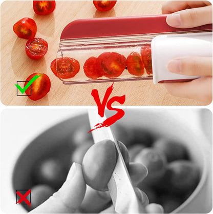 Tomato Slicer Multi-Function Grape Cutter Small Fruit Cutter Grape Kitchen Accessories Cake Decoration Tool Fruit Slicer (Red)
