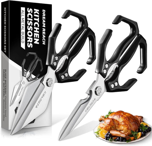 Dream Reach Poultry Shears, Heavy Duty Kitchen Shears with Serrated Edge, No Rust Spring Loaded, Multipurpose Stainless Steel Kitchen Scissors for Chicken, Bone, Meat, Turkey, Fish Thanksgiving Gifts