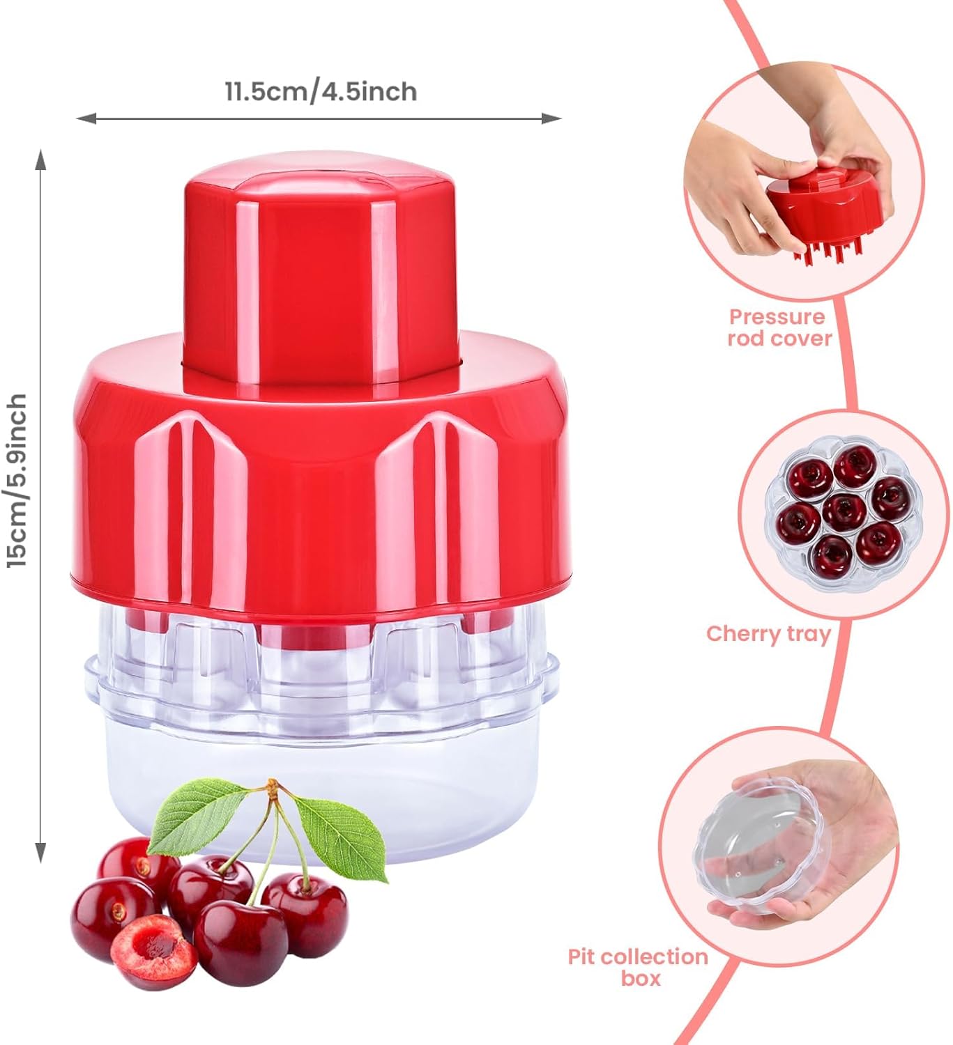Cherry Pitter Tool Pit Remover - Portable Cherry Core Remover - Quick Release Multi Cherry Pitter Tool for Kitchen, Cake Shop, Fruit Salad (Red)