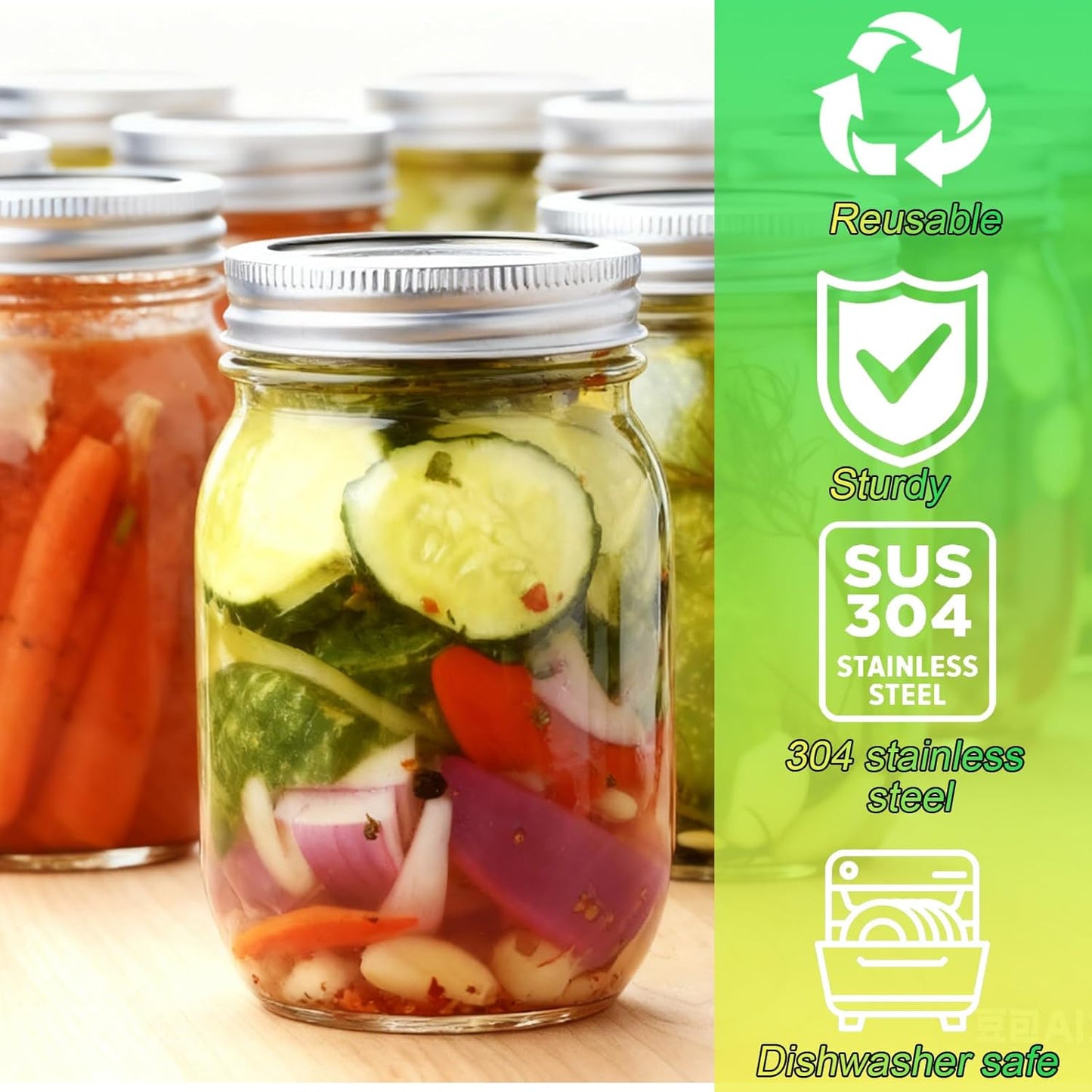 Mason Jar Pour Spout Lid Stainless Steel with Handle, Wide Mouth Pour Spout Flip Cap Lids for Mason Jars, Anticracking Leak Proof Seal Cover Airtight for Drinking Salad Dressing & Food Storing(2PCS)