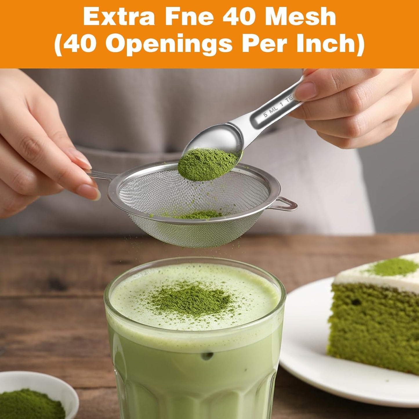 Sieve Fine Mesh Stainless Steel, Mesh Strainer with Handle, Fine Meshes Strainers for Cooking Tea Food Strainer (Send 1 Spoon)