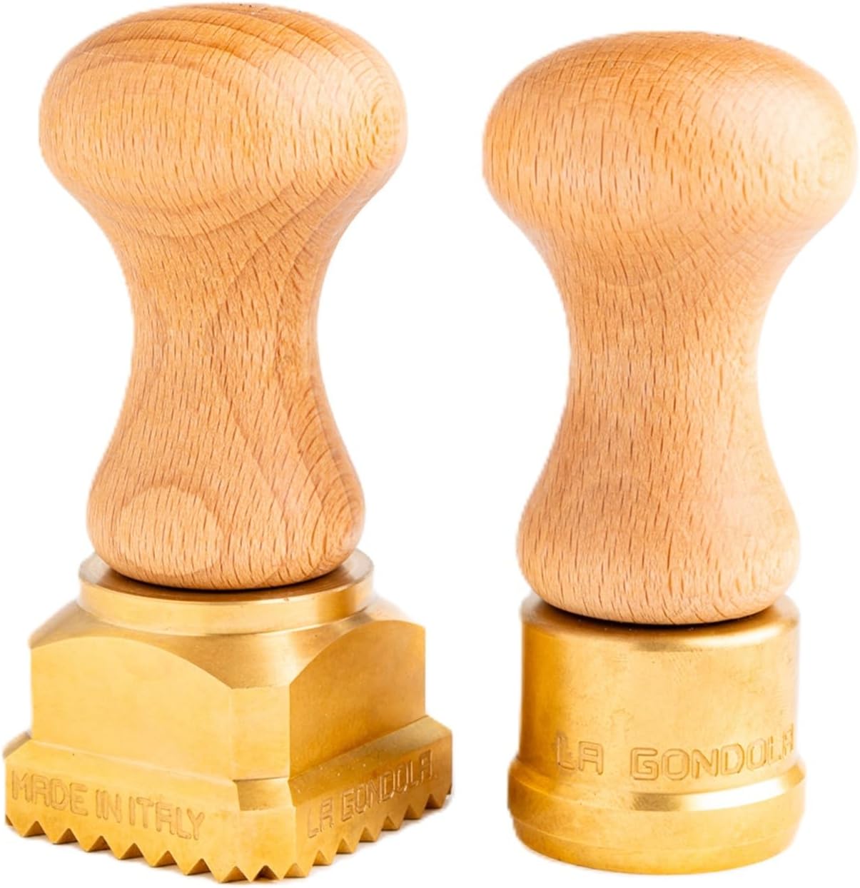 La Gondola Homemade Ravioli Stamp - Round Festooned 1.97in | Italian Pasta Making Tool for Home and Business | Brass & Natural Wood | Sturdy & Easy to Use Ravioli Stamp | Ravioli Cutter Made in Italy