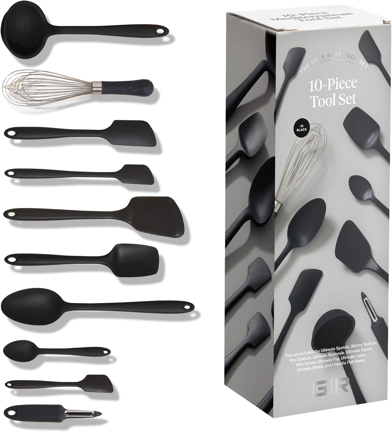 GIR: Get It Right 5-Piece Silicone Ultimate Kitchen Utensils Set - Ladle, Spatula, Flip, Spoon & Spoonula - Non-Toxic Cooking Utensils for Nonstick Cookware, Cooking and Baking - Black