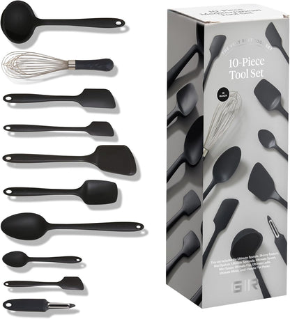 GIR: Get It Right 5-Piece Silicone Ultimate Kitchen Utensils Set - Ladle, Spatula, Flip, Spoon & Spoonula - Non-Toxic Cooking Utensils for Nonstick Cookware, Cooking and Baking - Black