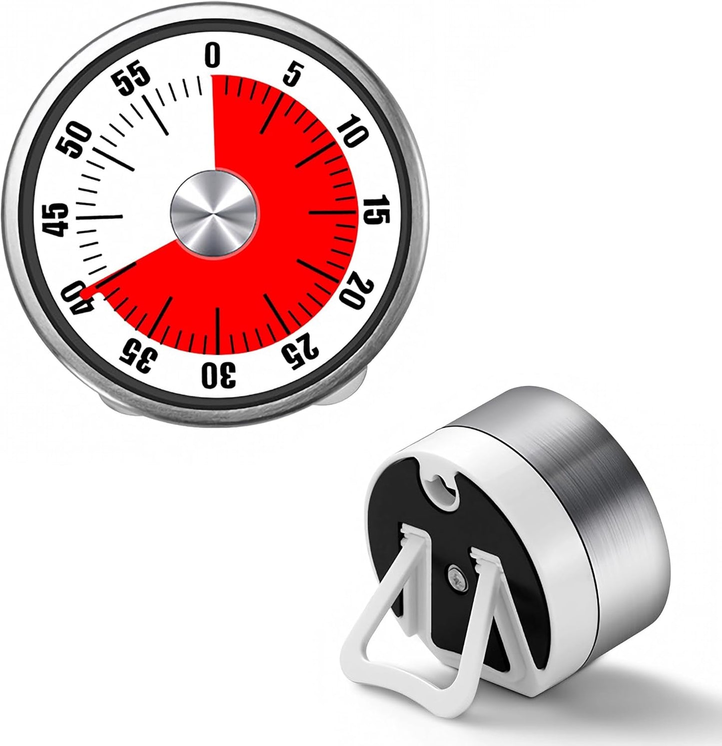 Kitchen Magnetic Visual Cooking Mechanical Timer with Loud Alarm, No Batteries Required, Stainless Steel, Countdown 60 Minute Wind Up Timer for Study, Chef, Teacher, Office (White)