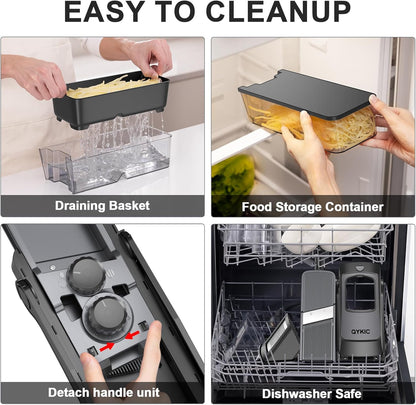 QYKIC Upgrade Safe Mandoline Slicer for Kitchen, Vegetable Chopper and Slicer, Potato Slicer Thickness Adjuster, French Fry Cutter, Veggie Onion Dicer Faster Kitchen Mandolin for Meal Prep