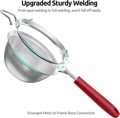 U-Taste Medium Fine Mesh Strainer: 18/8 Stainless Steel 4.73in 30 Mesh Kitchen Food Sieve with Sturdy Riveted Silicone Handle, Heavy Duty Deep Handheld Metal Colander for Rice, Quinoa, Flour (Black)