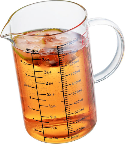 Ackers BORO3.3 Measure Glass -[Insulated handle | V-Shaped Spout]-Made of High Borosilicate Glass Measuring for Kitchen or Restaurant, Easy to Read, 120 ML (4 Oz)