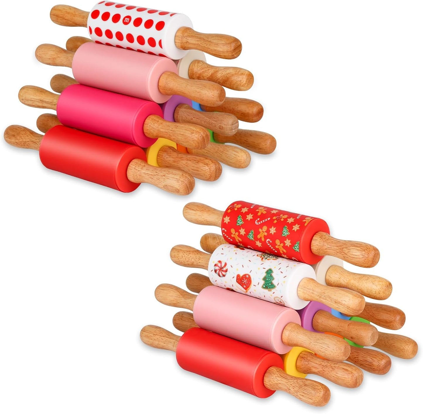 Mini Silicone Rolling Pin for Kids, Non-stick Surface Wood Handle, 9 Inch 1 Pack Blue