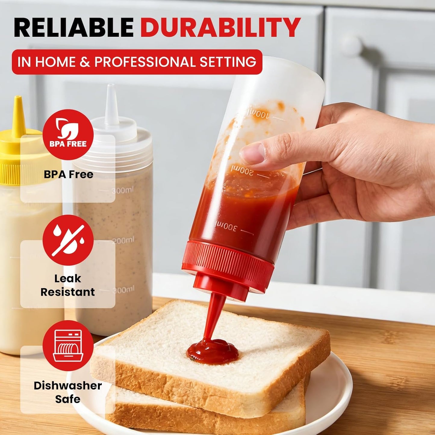 Multicolor Food-Grade Squeeze Bottles Set-Condiment Dispensers for Kitchen, BBQ, Sauces, Dressings, & Meal Prep (32oz)
