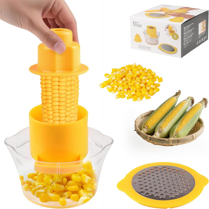 Corn on the Cob Stripper Tool, Corn Sheller - Quickly Strip and Peel Corn, Includes a Bowl for Corn Kernels, Grinder, and a Safe Handle