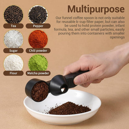 cobee Coffee Scoop With Funnel, Measuring Spoon Slide Scoop for Ground Coffee Protein Powder Reusable Pods(Black)