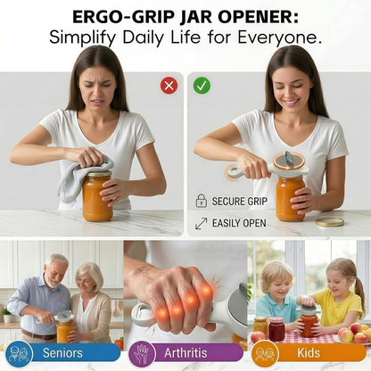4-in-1 Adjustable Jar Opener for Weak Hands & Seniors — Ergonomic Non-Slip Handle, Multi-Size Lid Remover for Mason Jars, Bottles & Cans (Grey)