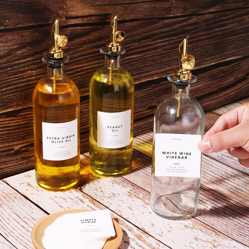Molimoli - Premium Olive Oil Dispenser Bottles for Kitchen with Pourer - Oil and Vinegar Dispenser Set, Glass Dispenser for Kitchen, Dispenser Bottle of 350ml - Set of 2