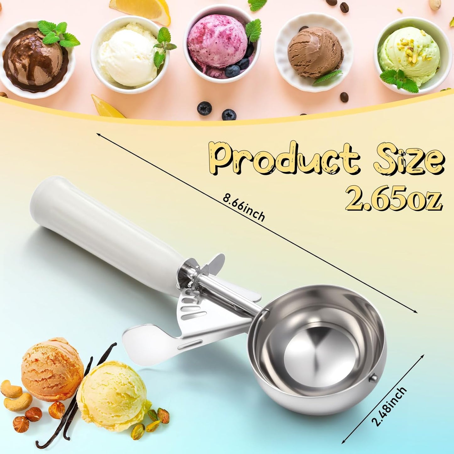 Reallnaive 2 Pcs Release Cookie Scoops Ice Cream Scooper with Trigger Release Portion Scoop Stainless Steel for Portion Control, Baking Food, Cookie Dough (4 oz,Gray)