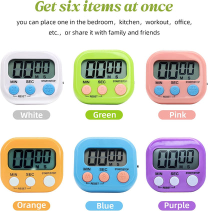 6 Pack Multi-Function Electronic Timer - Kitchen Timer,Magnetic Digital Timers,Big LCD Display, ON/Off Switch,Extensively Use in Cooking,Gym, Meeting, Classroom,Kitchen,Study,Work,Outdoor Activities