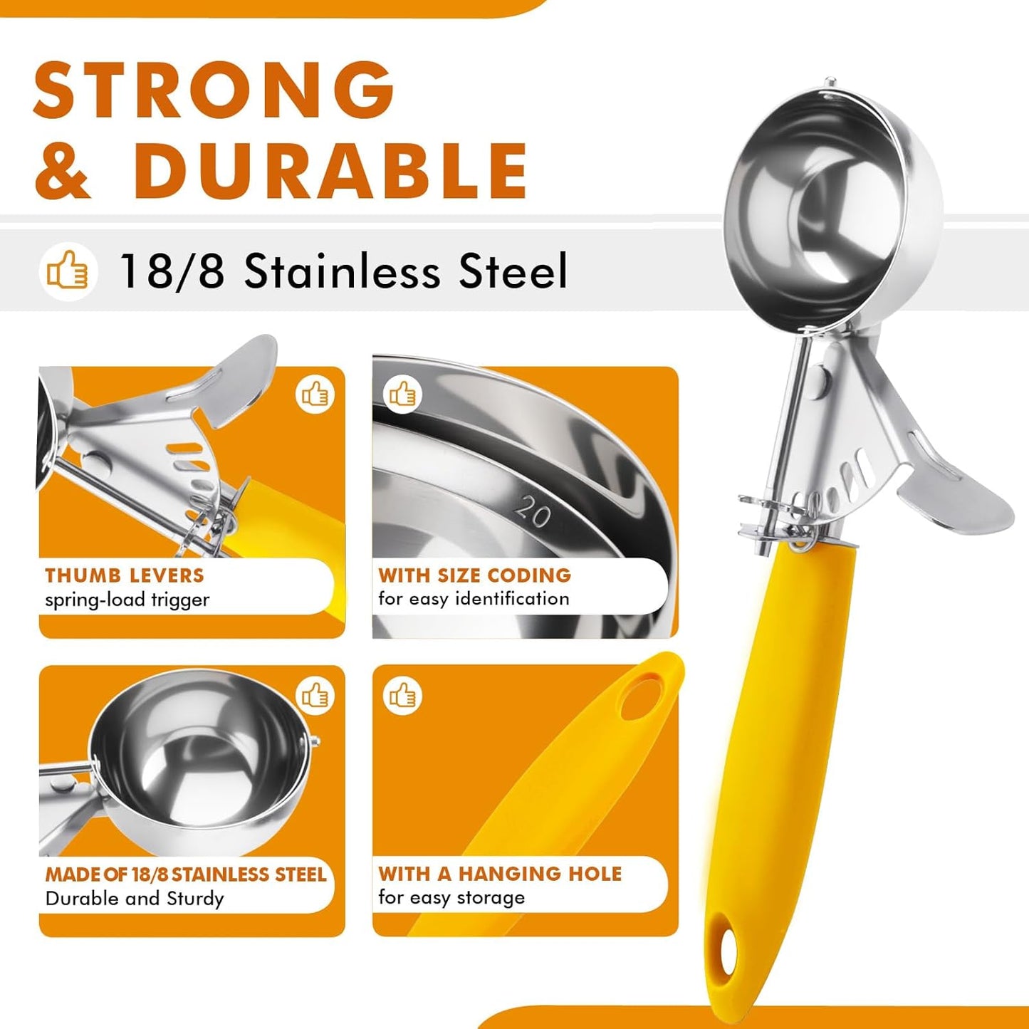 JUNADAEL J Portion Scoop, #20/2 OZ Ice Cream Scooper, Muffin Scoop, Disher, Yellow Handle, for Portion Control, Cookie Dough, Muffin, Cupcake Batter, Ice Cream, Mashed Potatoes