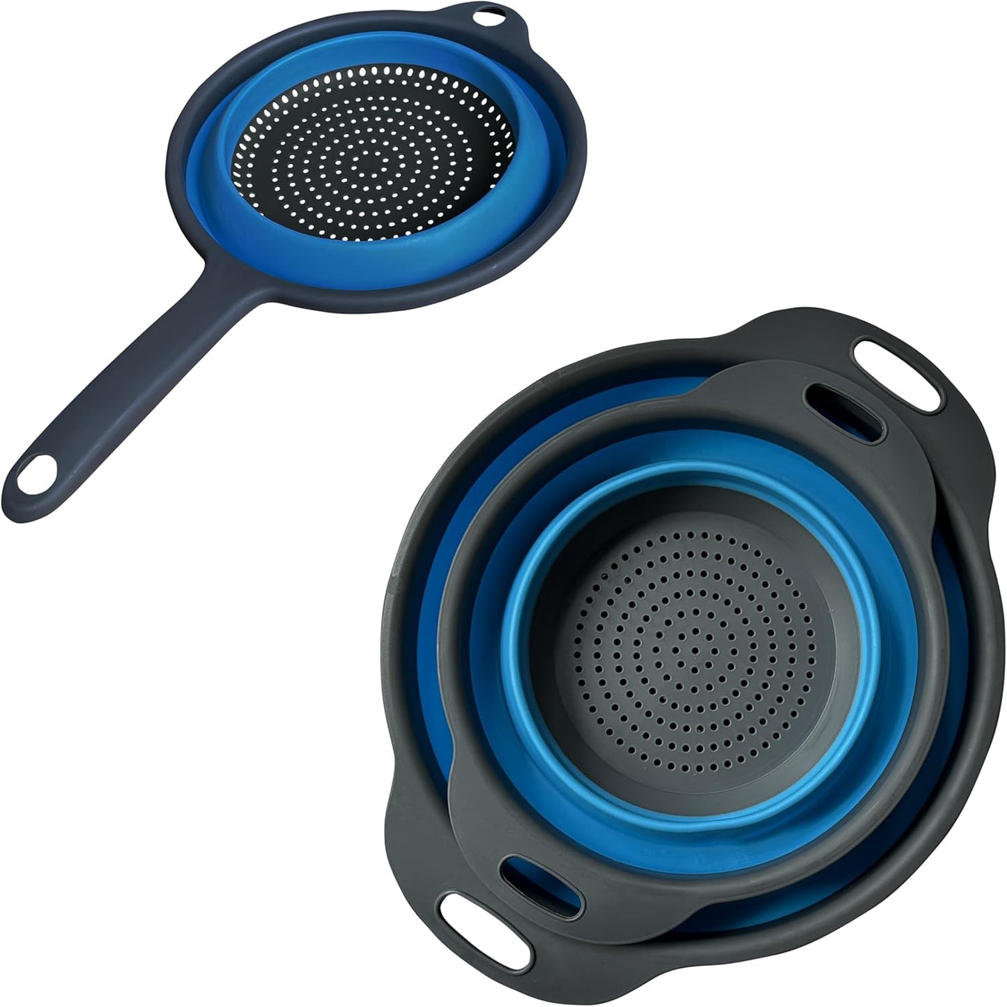 Collapsible Colander Set,Space Saving Collapsible Kitchen Colander Strainer with Handle,Perfect for Draining Pasta Vegetable fruit (Green)