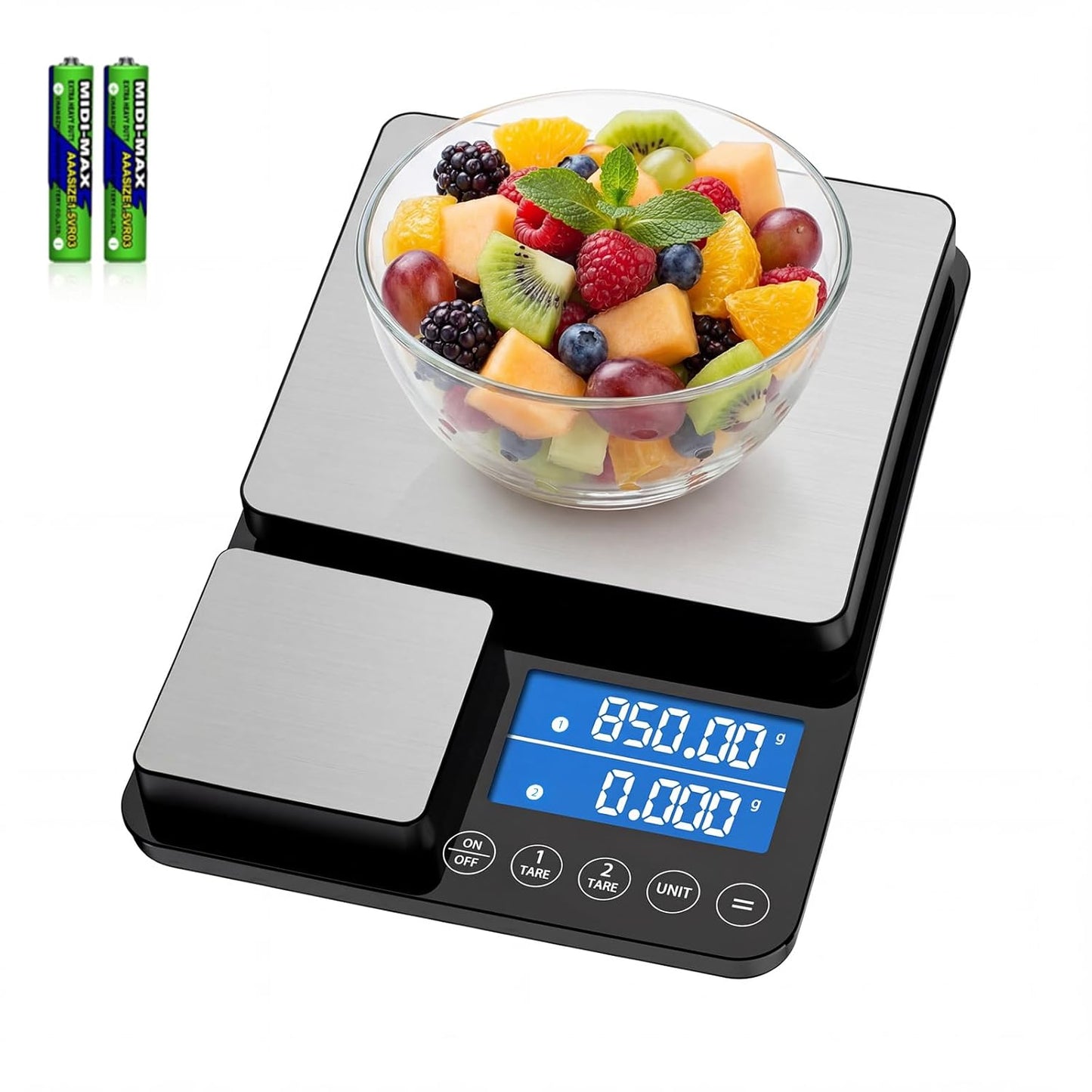 0.001oz/33lb Dual Platform Kitchen Scale, Diyife 9.4in Stainless Steel Food Scale with Two Precisions, Accumulation Functions, 7 Units, Tare, for Baking, Cooking, Pre-Meal Preparation