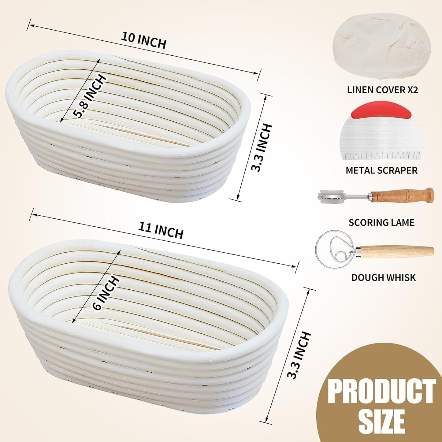 Banneton Bread Proofing Basket, Sourdough Bread Baking Supplies, Round Oval Rattan Rising Proofing Baskets Bowls Set of 2, Artisan Sourdough Bread Gifts for Home Bakers