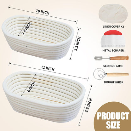 Banneton Bread Proofing Basket, Sourdough Bread Baking Supplies, Round Oval Rattan Rising Proofing Baskets Bowls Set of 2, Artisan Sourdough Bread Gifts for Home Bakers