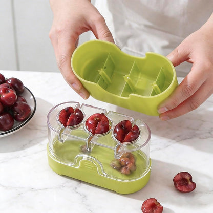 3-in-1 Cherry Pitter and Slicer, Manual Cherry Core Remover Tool Cuts Cherries in Half, for Kitchen Baking Making Cherry Jam Saving Time & Effort(Red)