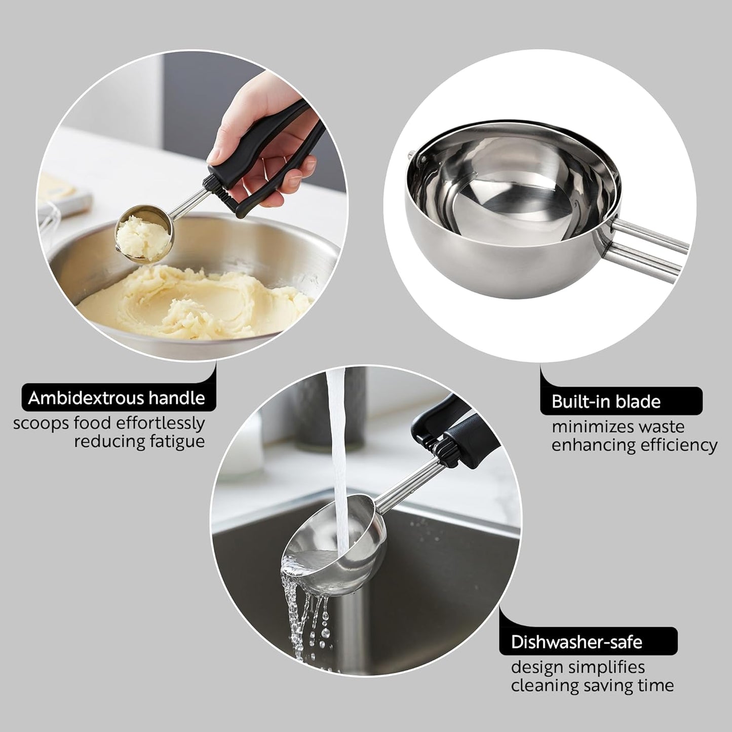 Restaurantware Ice Cream Scoop 1 Case 3.75 oz Stainless Steel Portioner Commercial Kitchen Tool Comfortable Grip Dishwasher-Safe Ambidextrous Handle