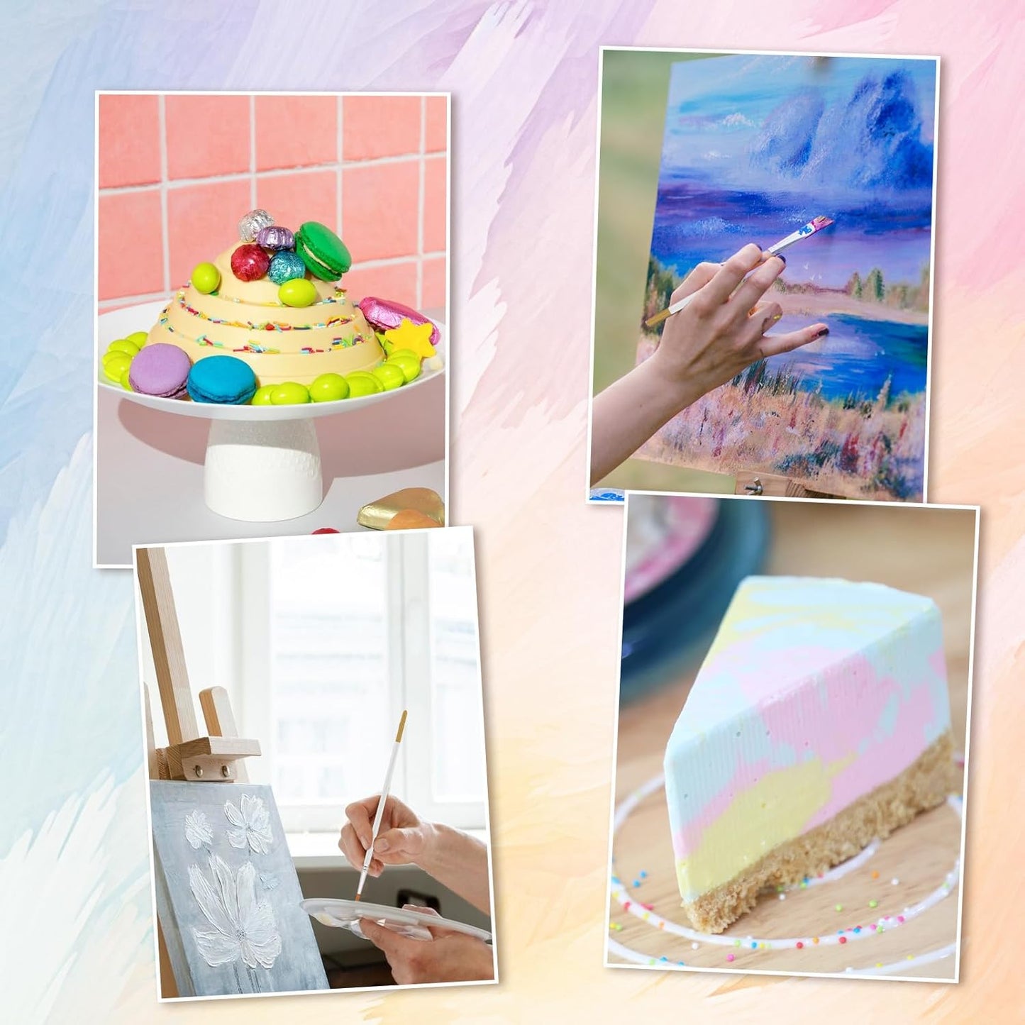 6 PCS Cake Painting Brushes Set Food Safe Paint Brushes, Soft Cake Decorating Brush Kit, Craft Basting Brush Fondant Tools for Dusting Edible Glitter Pastry Cookie Baking Decoration (White)