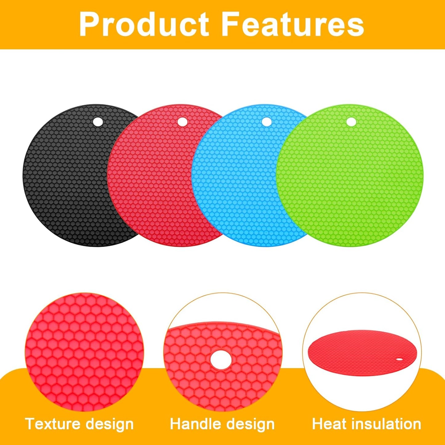 uxcell 4pcs Silicone Jar Opener Pads, 17.5cm/7" Texture Can Opener Multipurpose Round Bottle Lid Opener Non-Slip Coasters for Weak Hands Seniors Children, Black
