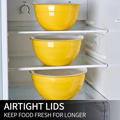 Red Mixing Bowls with Lids Set of 7, Stainless Steel Nesting Bowl with Khaki Lid for Non-slip Mixing Prepping Storing Serving, 7 Sizes-7/3.6/2.7/2.1/1.5/1/0.8 QT