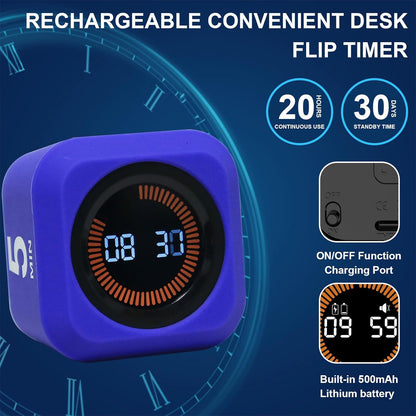 Rotating Cube Pomodoro Visual Timer 5, 25, 10 50 Minutes Preset, Rechargeable Desk Productivity Flip Custom Countdown Timer w/Silicone Cover, Silent Mode for ADHD Study, Work, School(Orange)