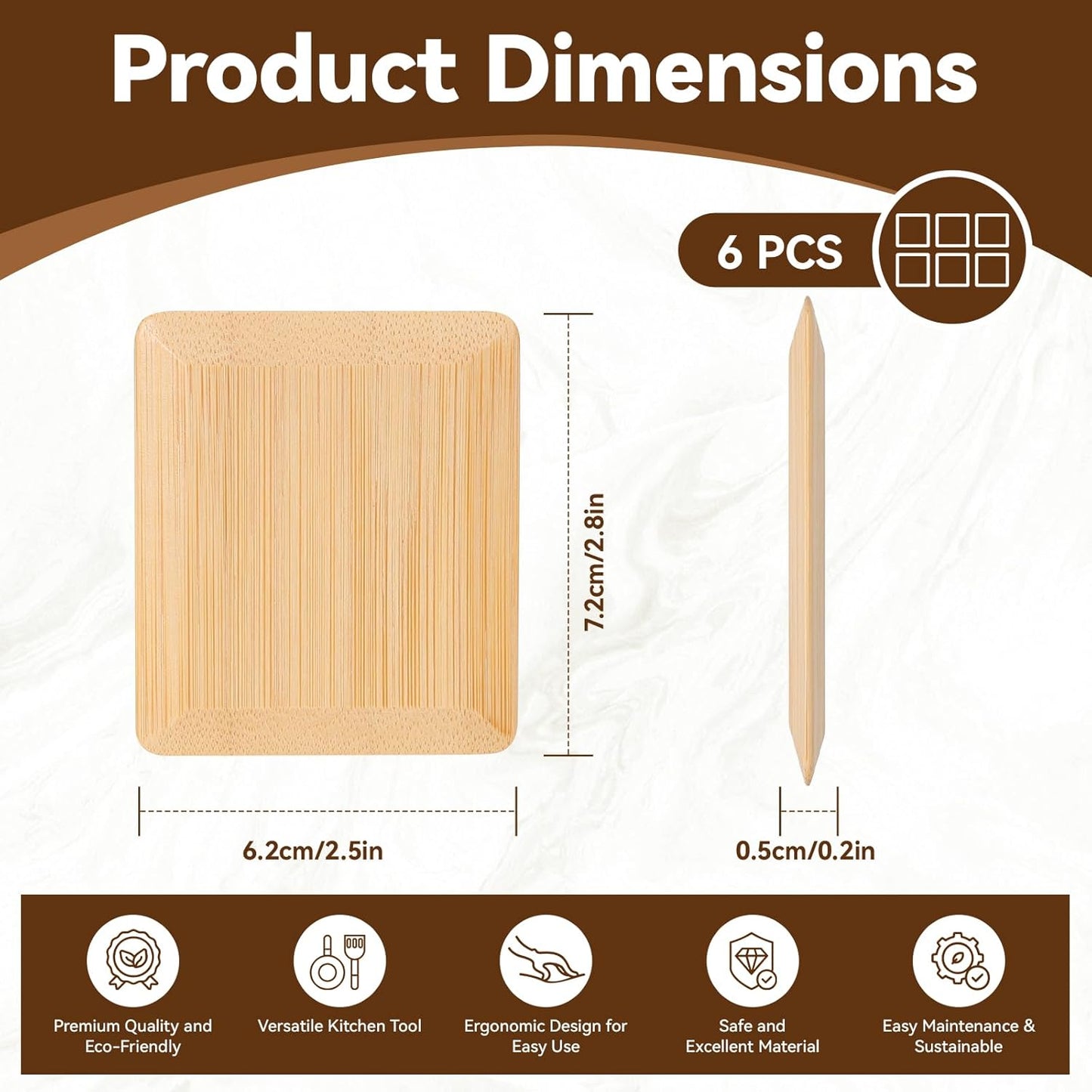 DEBETOOL 6-Pack Natural Bamboo Pan Scraper & Pot Scraper - Non-Scratch Dish Scraper for Cast Iron，Stainless Steel & Ceramic Cookware - Food Scraper Tool