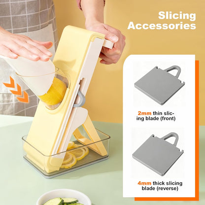 Vegetable Chopper Food Slicer,Slicer Plus For Vegetables,Adjustable Potato Slicer,Detachable Blade,Kitchen Chopping Artifact,Yellow