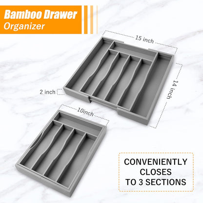 Bellsal Silverware Organizer Kitchen Drawer Organizer Expandable Bamboo Utensil Holder Cutlery Tray for Kitchen Utensil and Flatware Bedroom Office
