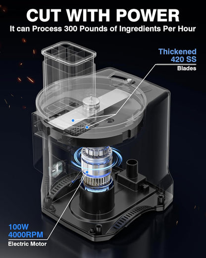 WantJoin 5 in 1 Electric Vegetable Chopper - Multifunctional Commercial Vegetable Dicer Food Fruit Processor Stainless Steel Blades for Slicing(2.5mm), Dicing(8/12mm), Chopping(2.5mm),Shredding