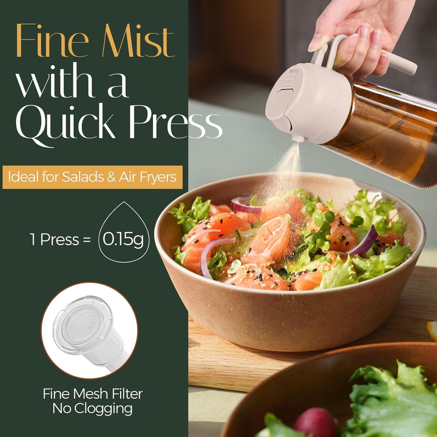 YARRAMATE 16oz/470ml Light Blocking Oil Sprayer for Cooking with Stickers, Food-Grade 2 in 1 Olive Oil Dispenser Bottle for Kitchen, Premium Dark Amber Glass Oil Bottle for Air Fryer, BBQ (Black)