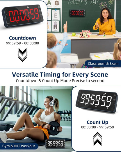 7.8" Digital Kitchen Timer with Large LED Display, Magnetic Rechargeable Countdown Timer, 5 Alarms & 4 Volume Levels, 99H Count Up/Down Timer for Cooking, Classroom & Study