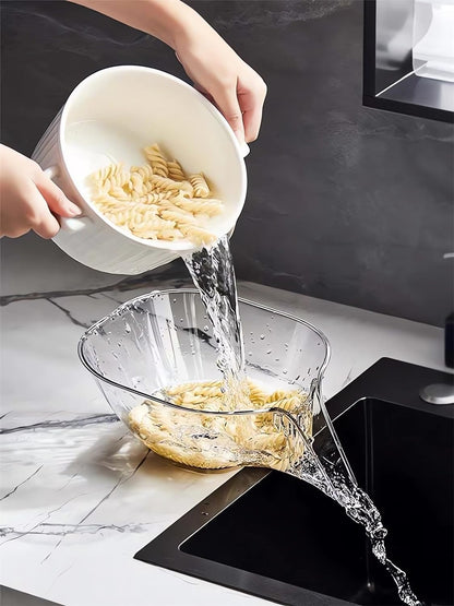 Multi-functional Drain Basket - 2024 New Fruit Cleaning Bowl with Strainer Container, Kitchen Sink Food Catcher Drainer Rinser Vegetable Washing Filter over the Colander (1PC, Clear)