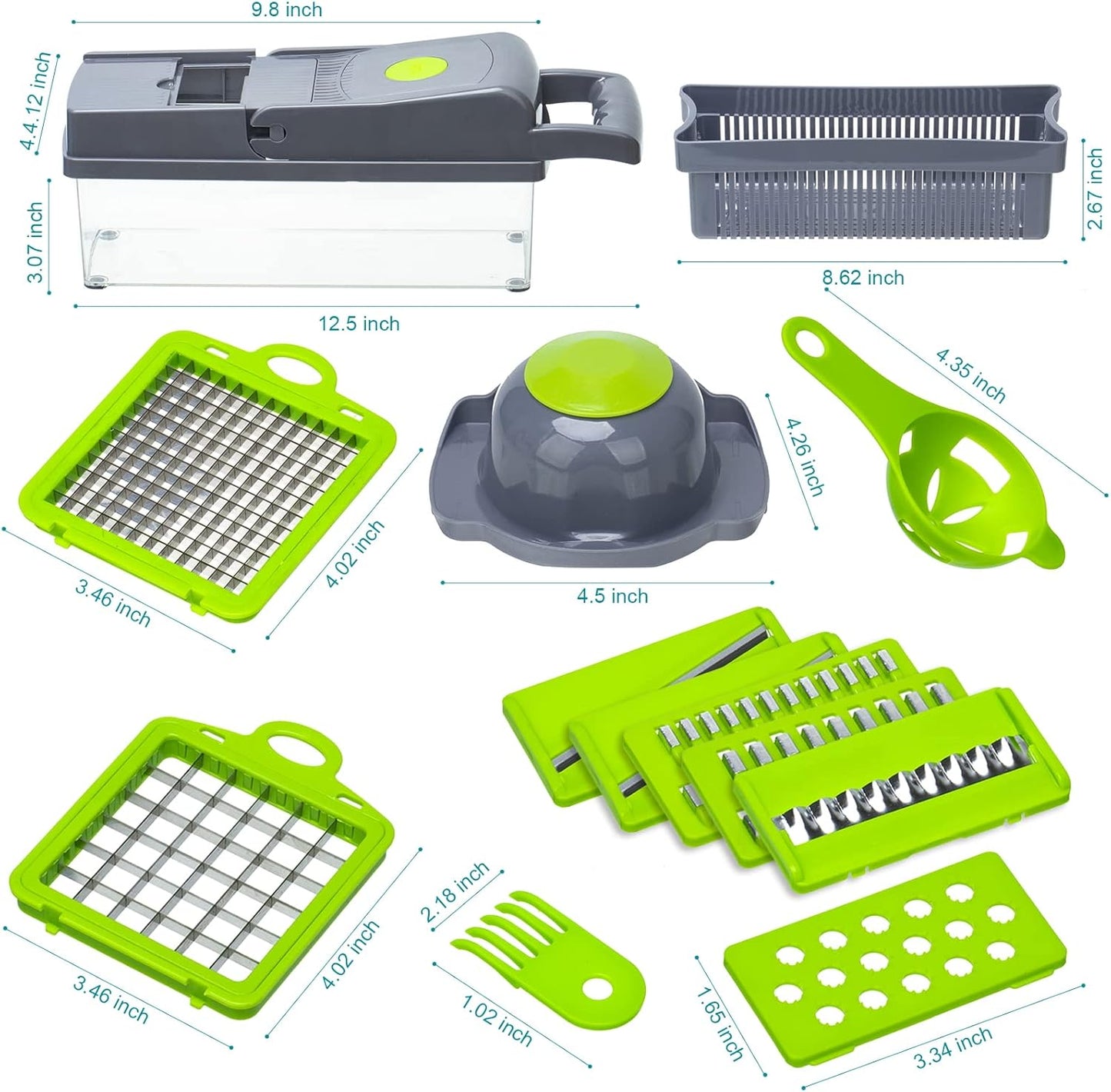 Multifunction Vegetable Chopper, 8 Blades Vegetable Slicer, Onion Chopper Cutter Dicer Egg Separator Grater Slicer with Push Button, Hand Guard, Large Capacity Container
