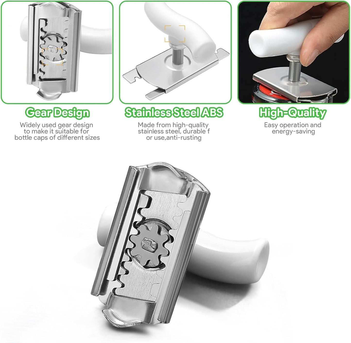 2Pcs Jar Can Opener for Seniors with Arthritis, Bottle Opener for Weak Hands, Kitchen Gadget With Lid Opener Tool, Adjustable Grip Stainless Steel for Opening, Fits 1-4 Inch (Green+White)