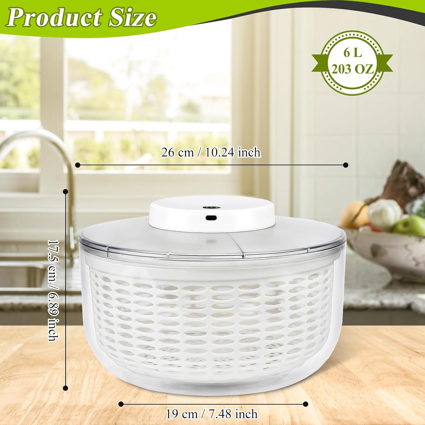 Electric Salad Spinner, 4L Lettuce Spinner Large Capacity USB Chargeble Fruit Vegetable Washer Dryer for Home Kitchen (Gray)