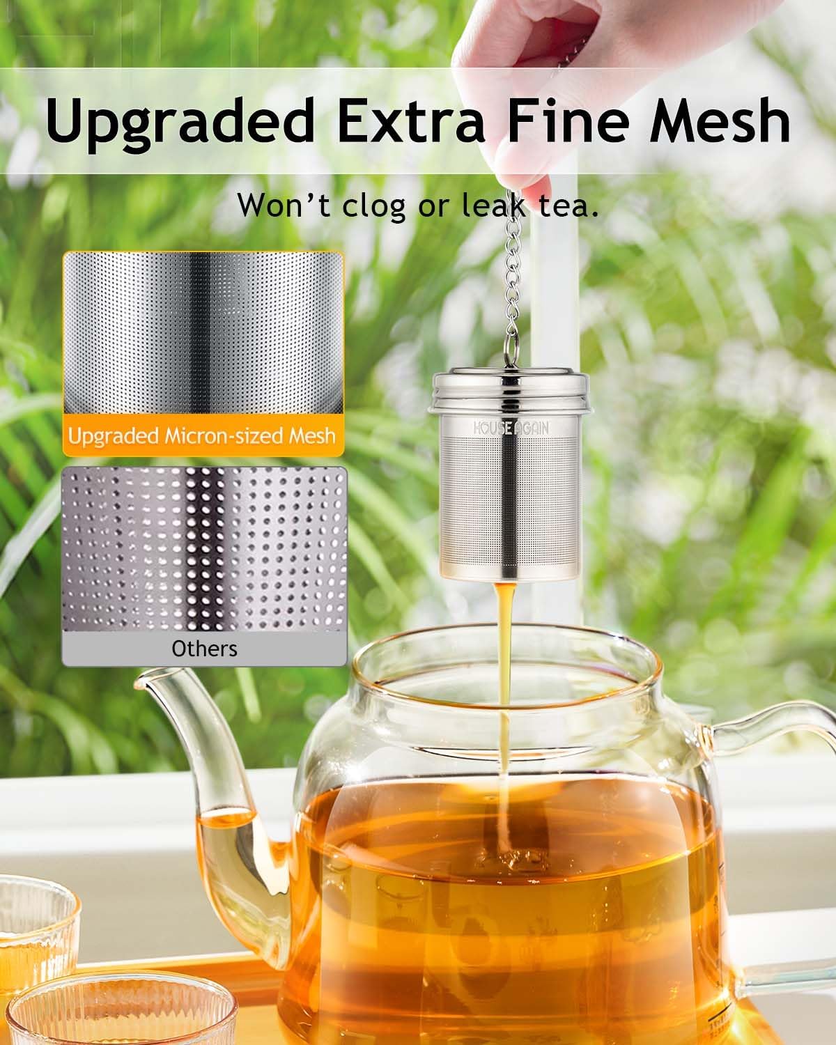 House Again Large Tea Infuser, Extra Fine Mesh Tea Strainers for Loose Tea, 18/8 Stainless Steel Tea Strainer with Extended Chain Hook, Tea Steeper for Brew Tea, Spices & Seasonings, for Multi Cups