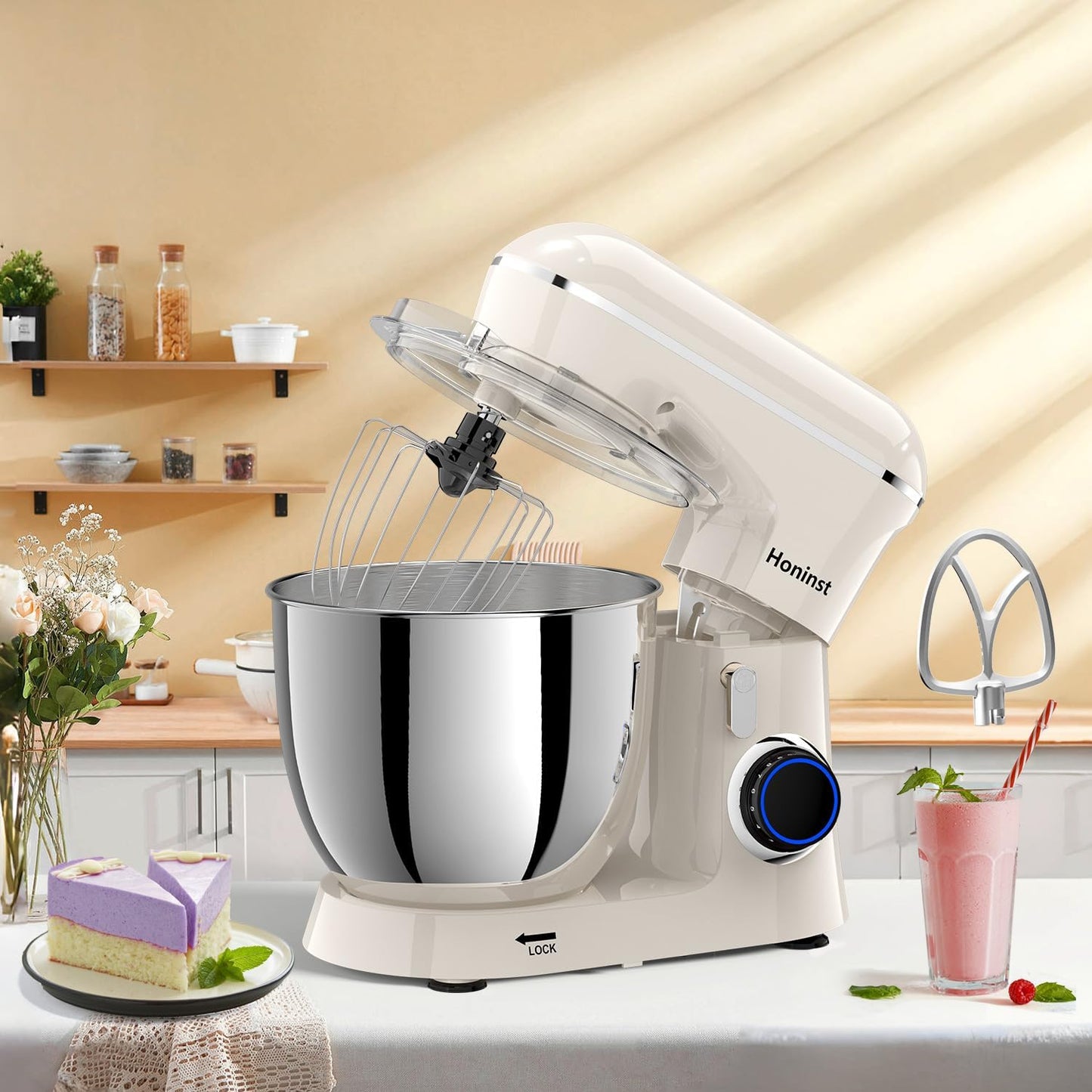 Honinst Stand Mixer, 6.5QT 10-Speed Tilt-Head Electric Stand Mixer, 3-In-1 Kitchen Mixer with Bowl, Dough Hook, Whisk and Beater, Food Mixer for Baking, Cake and Most Home Cooks, Black