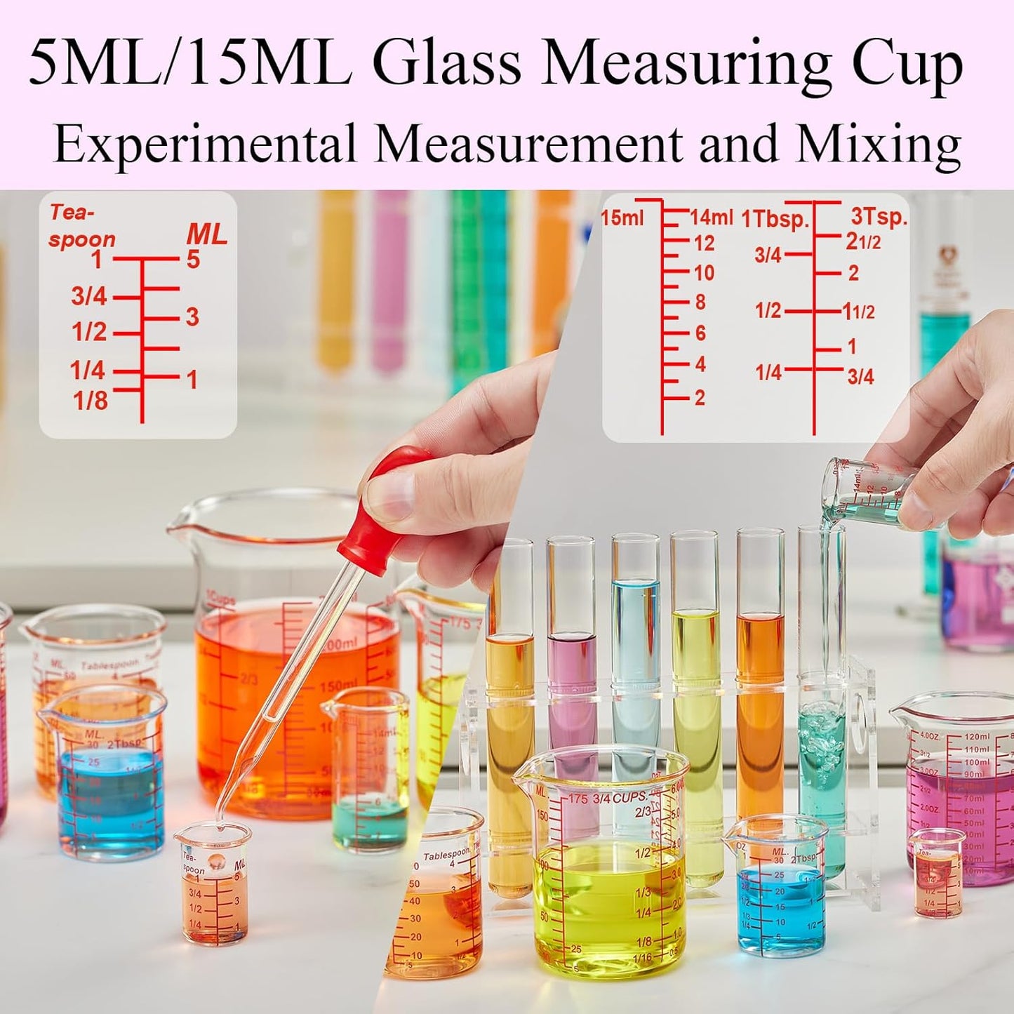 High Borosilicate Glass Measuring Cup-V-Shaped Spout，Glass Measuring Beaker for Kitchen or Restaurant, Easy to Read, 60 ML (2 Oz)-Pack of 2
