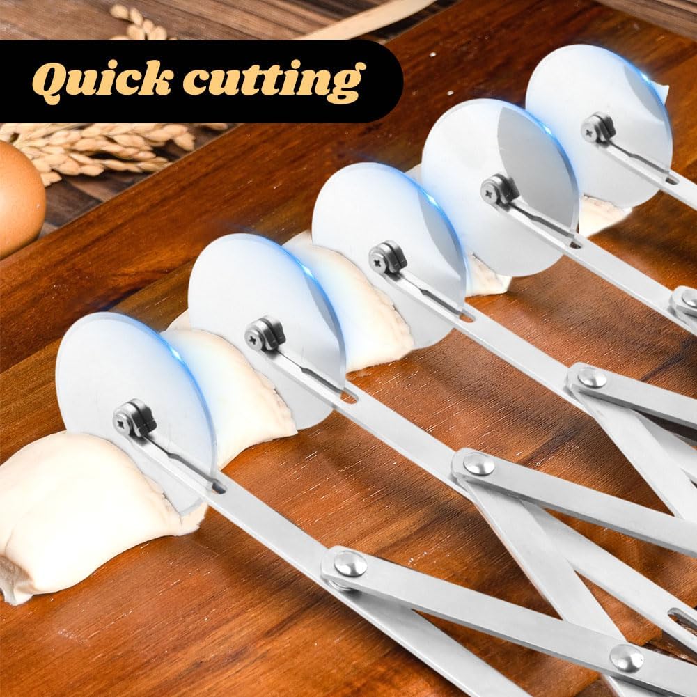 5 Wheel Pastry Cutter, Stainless Pizza Slicer, with1 Pc Double Wheel Cutter, Expandable Dough, Multi-Round Pastry Knife Baking Roller Cookie Dough Divider