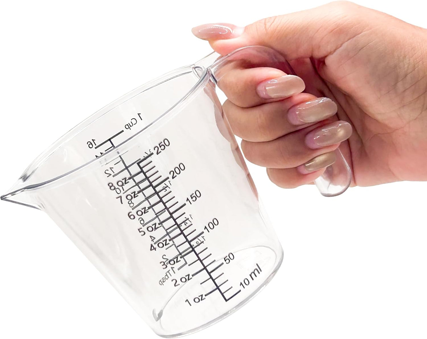 Laser-Etched Measuring Cup Set, 16 oz & 1 Cup Clear Plastic Liquid Measuring Cups, Permanent oz/cup/Tbsp/mL Markings, Food-Grade for Baking & Cooking